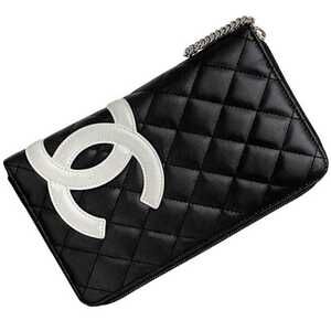 CHANEL Black Lambskin Leather Logo Wallet